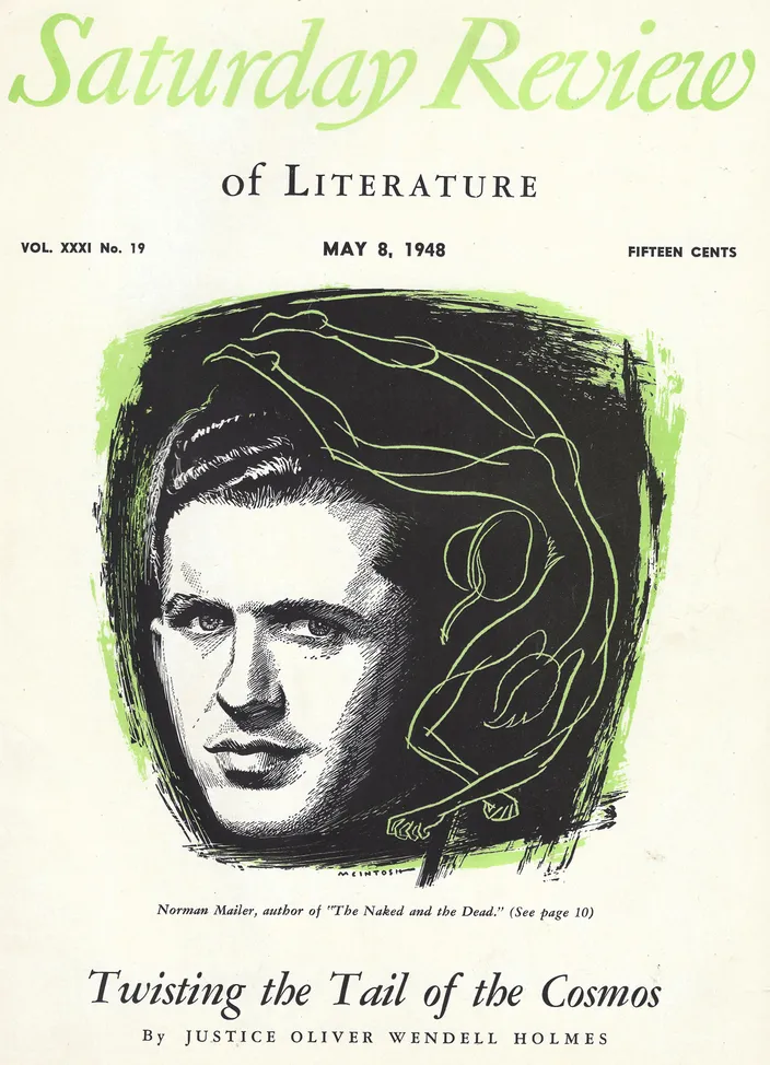 Saturday Review, 8 May 1948 — cover drawing of Mailer by Hal McIntosh