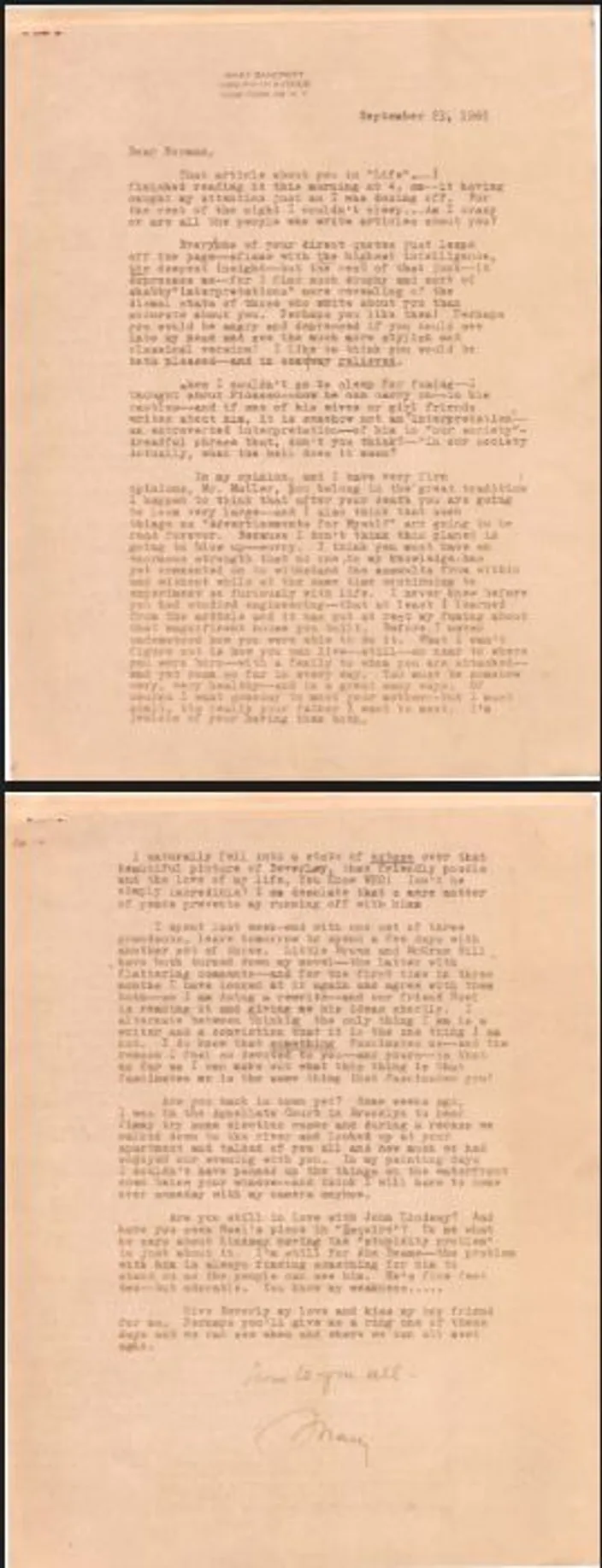 Mary Bancroft’s letter to Mailer, 23 September 1965