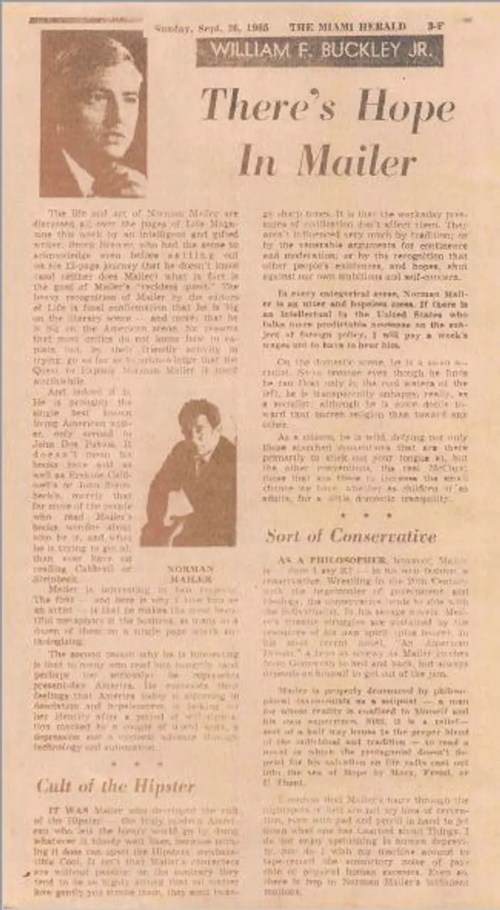 William F. Buckley Jr., "There’s Hope in Mailer," Miami Herald, 26 September 1965