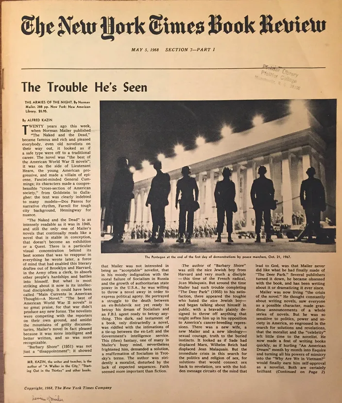 Alfred Kazin’s front-page review, New York Times Book Review, 5 May 1968