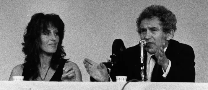 Mailer and Germaine Greer at the Town Hall dialogue, 30 April 1971