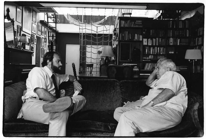 Robert Begiebing and Norman Mailer in Mailer’s Brooklyn apartment, September 1982 (photograph by Christopher Johnson)
